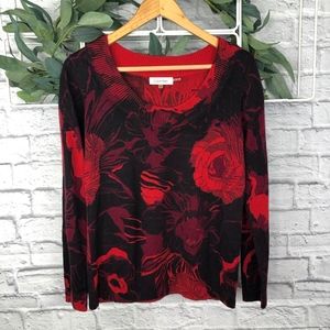 SALE **5 for $25** Calvin Klein Red with Black Floral Pattern Sweater
